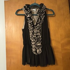 Neiman Marcus Robert Rodriguez for Target Black & Tan Ruffled Sleeveless Top M